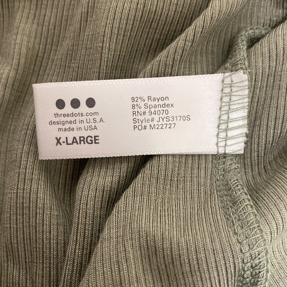 NWOT Three Dots Ribbed Crew Neck Tee - Olive Green - Picture 10 of 11